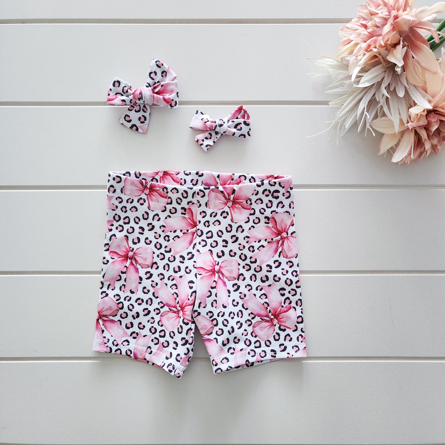 Pink Leopard Bow bike shorts